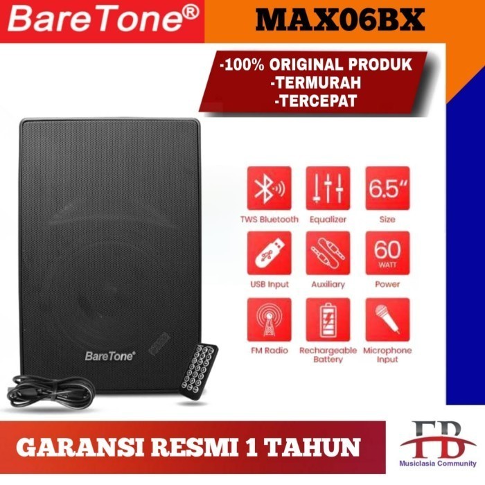 Original Speaker Portable BareTone MAX06BX Portable Speaker / MAX 06 BX / MAX 06BX / Ampli Bluetooth