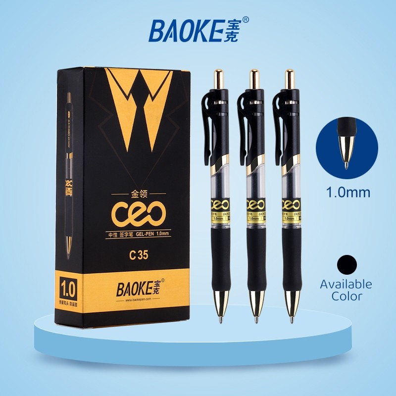 

BAOKE Pulpen Gel 1.0mm Tip Peluru Tinta Hitam Kapasitas Besar Penandatangan Pena C35