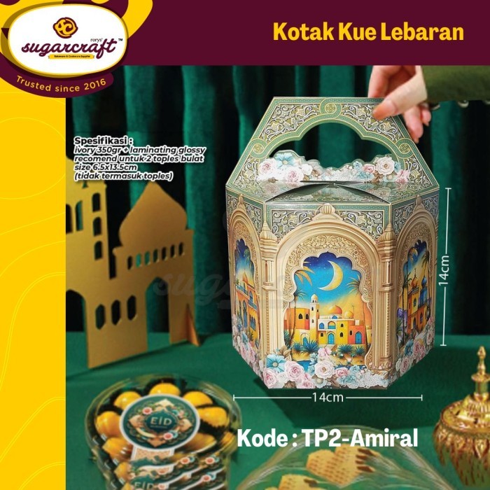 

Kotak kue Lebaran Idul Fitri dus kue hijau 2 toples bulat 14cm x 14cm box kue hexagon