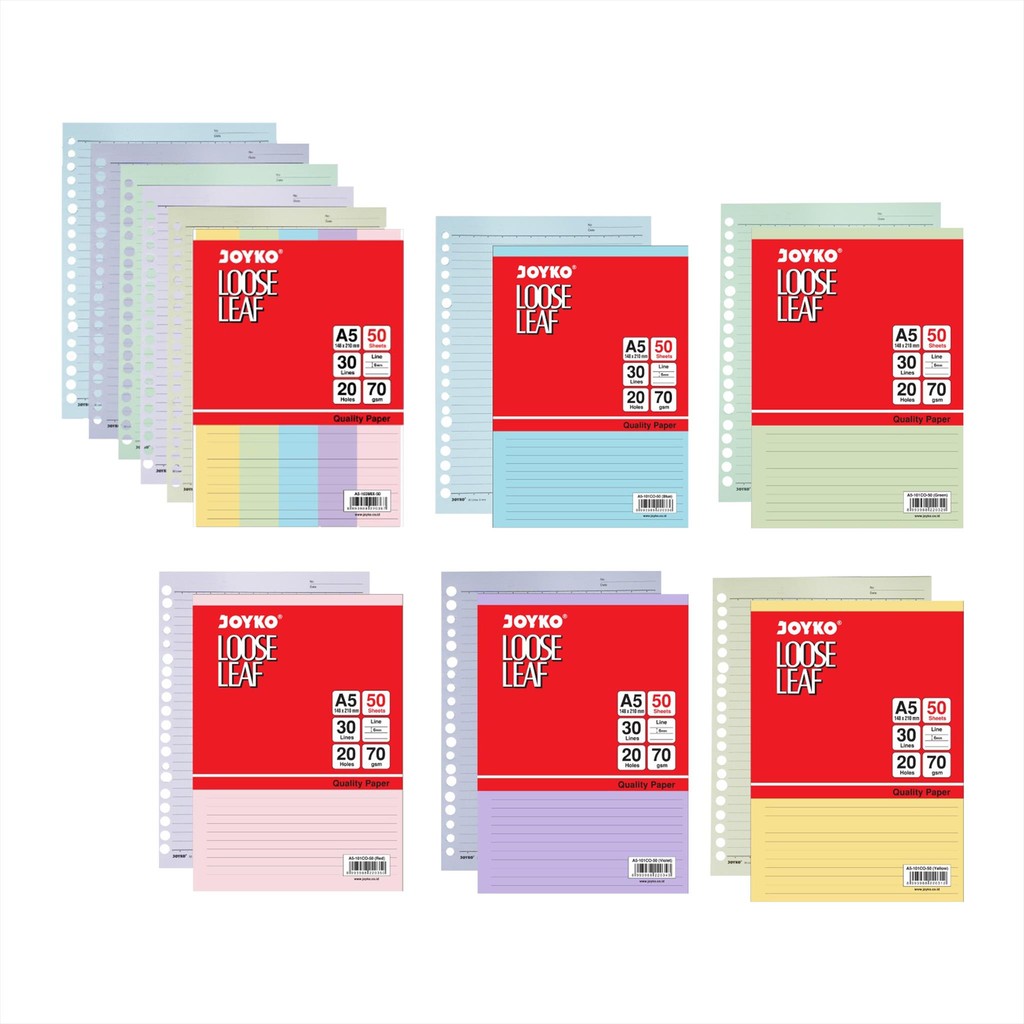 

JOYKO Loose Leaf Color A5 / Refill Kertas Binder 50 Lembar / Isi Kertas File Binder Warna
