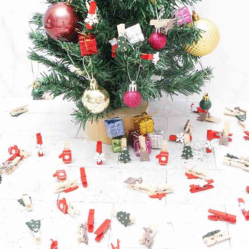 

35x7mm 20pcs Wooden Christmas Colored Photo Clips Memo Paper Peg Clothespin Stationery Wedding Party Children's Craft Home Decor