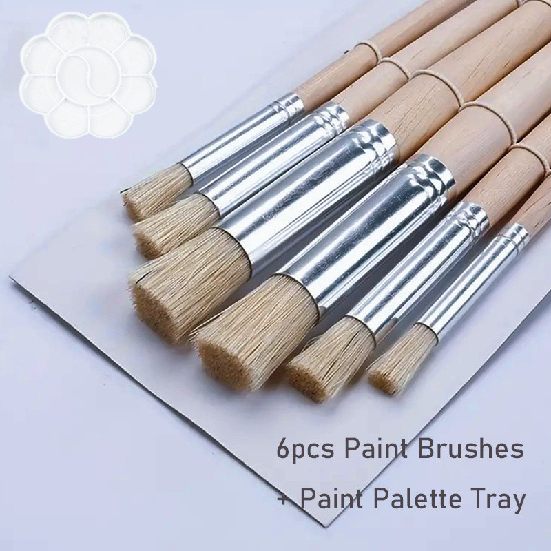 

7pcs/set Stencil Paint Brushes Bristle Hair Wooden Handle Perfect For DIY Crafts Watercolor Oil And Acrylic Painting