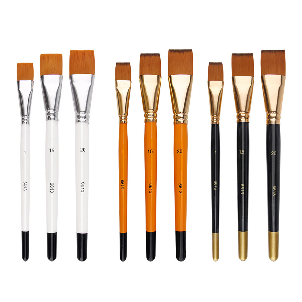 

3pcs/set Oil Painting Brush Big Flat Head 3color Short Rod Set Nylon Hair Painting Watercolor Brush Student Acrylic Art Supplie