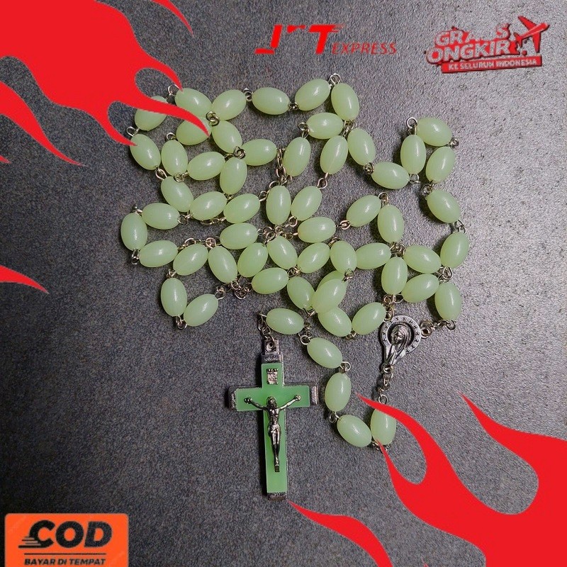 readyyy Rosario Dinding Fosfor Kecil Gantung Katolik Salib Menyala dalam Gelap Dekorasi Rumah Rohani