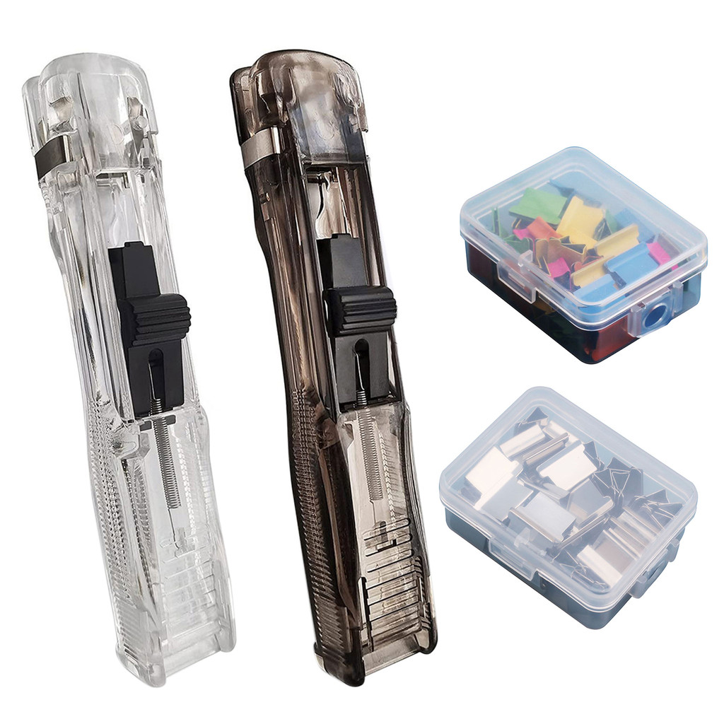 

2pcs Test Paper Binding Clips Reusable Fixed Clips Staplers Transparent Handheld Punch Free with Spare Clips for Home Office