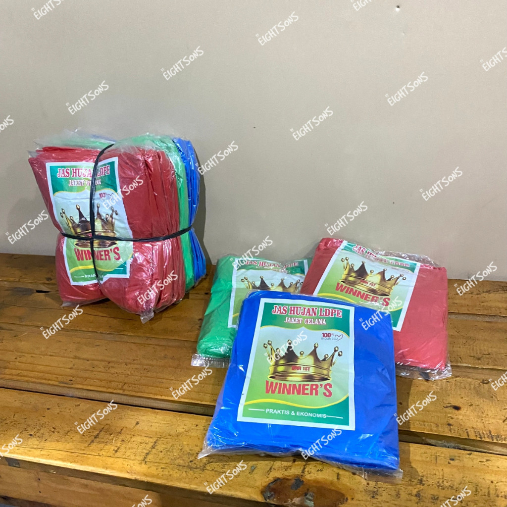 ORI GROSIR Isi 12 PCS Jas Hujan Mantel Plastik Kresek Setelan Atasan Bawahan Lengan Panjang dan Cela