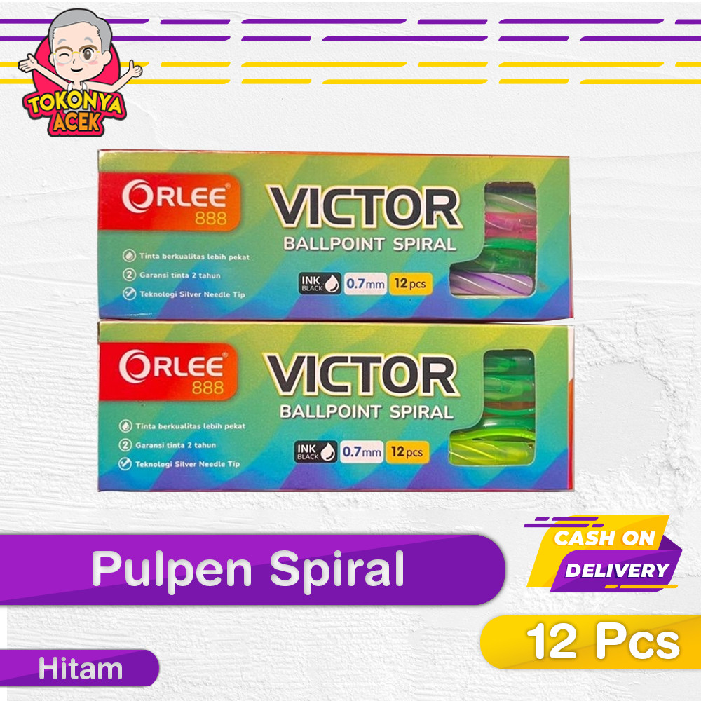

Bolpoin ORLEE Pen Ulir Orlee 0.7mm - Pena Lilin Spiral Hitam Anti Macet 1 Lusin