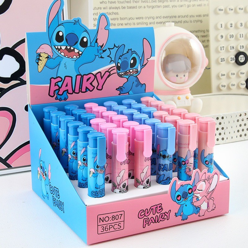 

THE VIRAL STORE KARET PENGHAPUS SETIP CETEK DEPRESSIBLE STITCH ER-1815 Penghapus mekanik lilo and stitch warna pastel ungu pink mint kuning