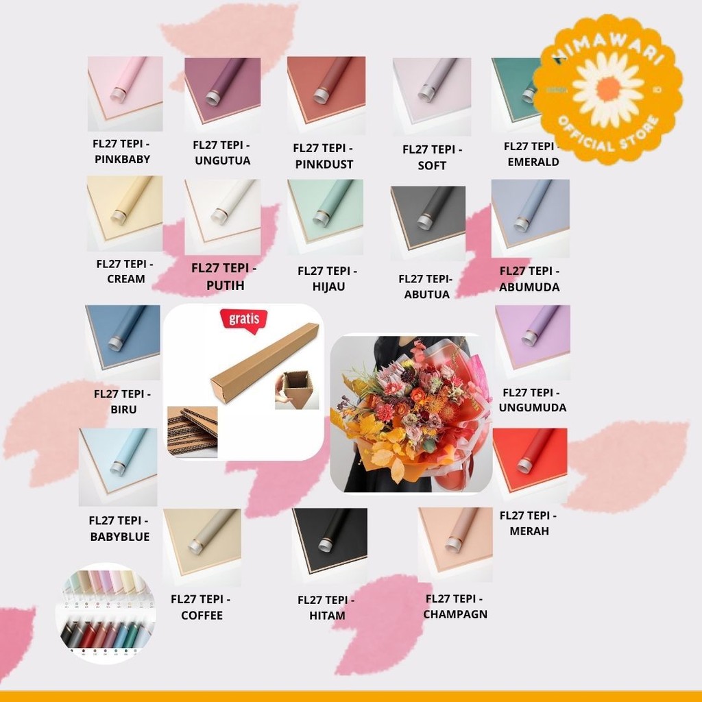 

HIMA - (5 LEMBAR) - FL27 TEPI Kertas Bunga Paper Buket Motif Lis Gold Pinggir Transparant Florist Cellophane Wrapping - GROSIR