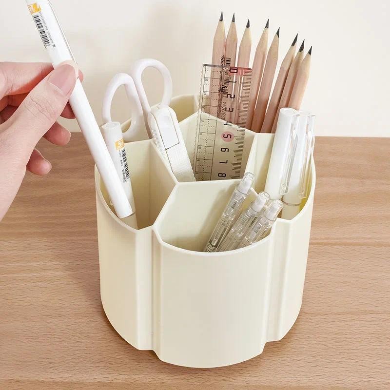 

360 Degree Rotating Pen Holder Large Capacity Pen Pencil Pot Plastic Stationery Desk Organizer Box Makeup Brush Rack
