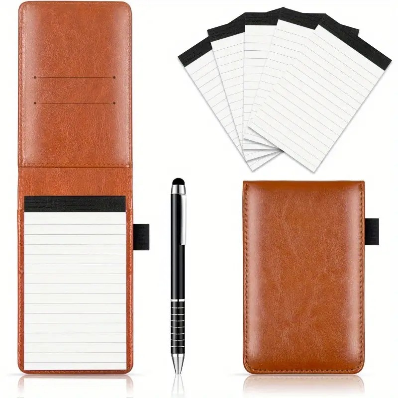 

Small Pocket Notepad Holder Set With Pen Notebook Mini Portable Leather Notebooks Writing Pads Office School Supplies