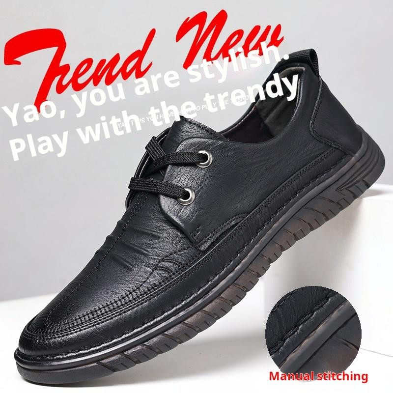 Sepatu pria kulit asli, sepatu santai ber tali, sepatu kerja santai.