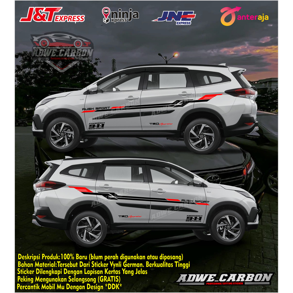 STICKER VARIASI BODY SAMPING CUTTING STICKER DECAL VARIASI MOBIL TERIOS RUSH HITAM PUTIH SILVER KERE