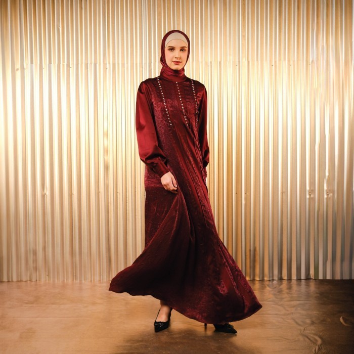 Shafira Annita Dress | Gamis Panjang Muslim Wanita | Maroon - XXL