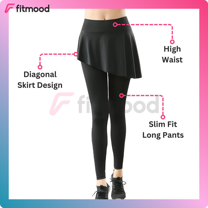 Celana Olahraga Wanita Panjang Dua Lapis Rok Diagonal Cut Tenis Golf