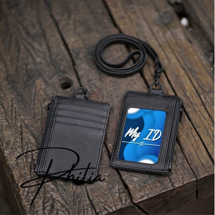 

Name Tag Dompet ID Card Kulit ID Lanyard MELUWE HITAM - Hitam