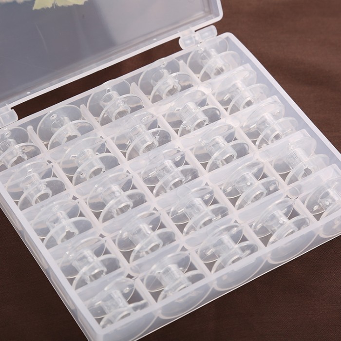 Spool mesin jahit plastik 25 pcs +box/spool bobin warna-transparant