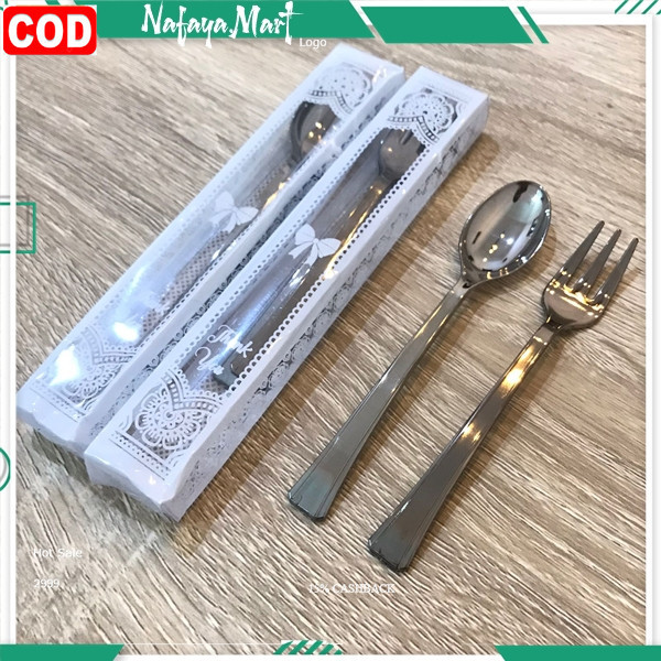 SOUVENIR SENDOK GARPU PERAK KEMAS MIKA / SOUVENIR PERNIKAHAN SENDOK GARPU KUE