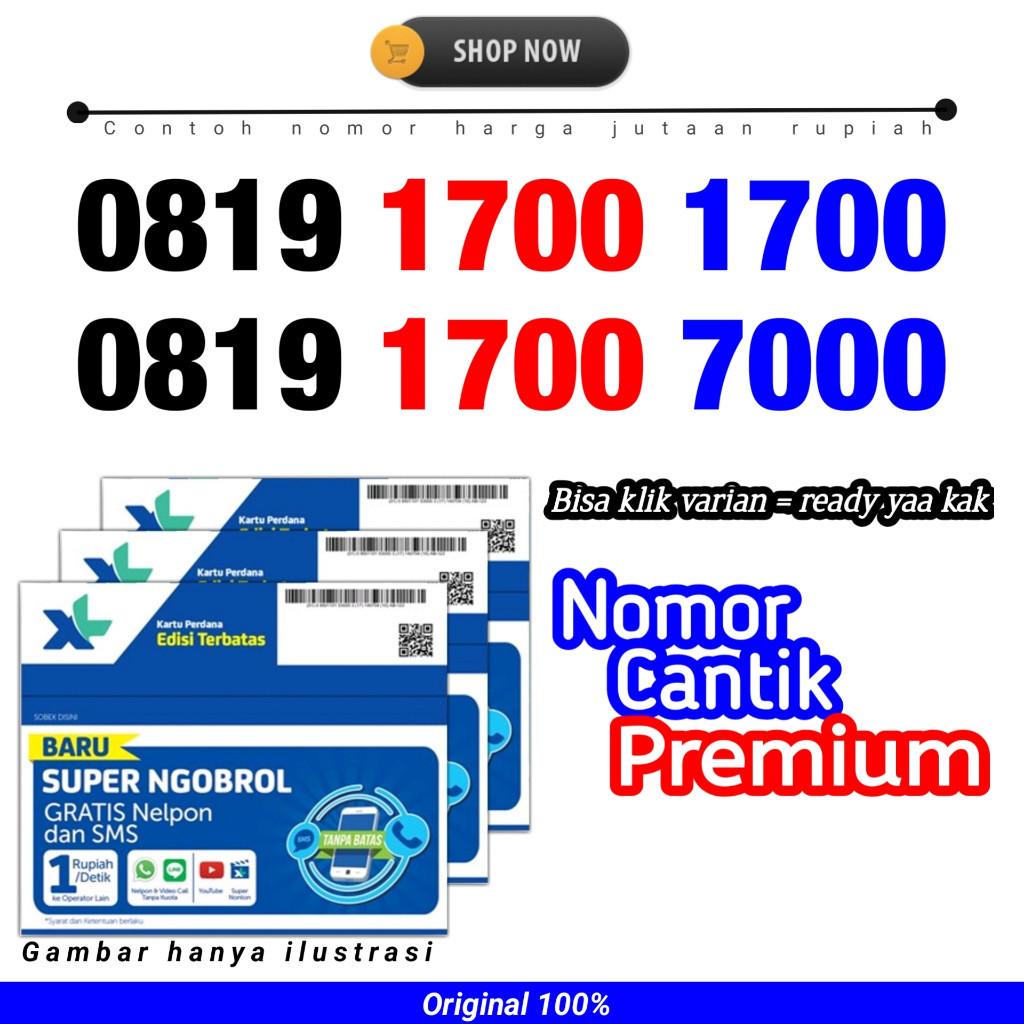 Kartu Perdana Nomor Cantik XL AXIATA XL12 -  Nocan 99999 - Nocan 9999 -  Nocan 9999 - Nocan 99 - Noc