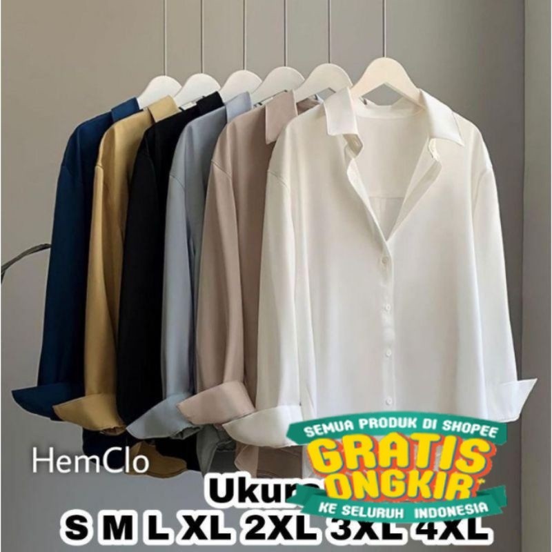 HemClo Kemeja Basic Ukuran S M L XL XXL XXXL XXXXL | Kemeja Basic Jumbo | Kemeja Polos Wanita Bigsiz