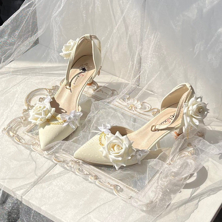 Handmade Lo shoes, elegant high heels, floral wedding Lolita shoes, Lolita shoes