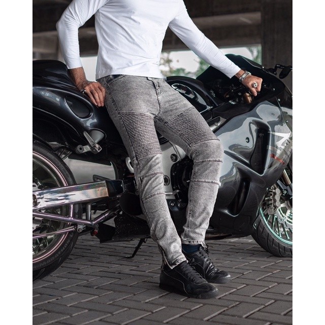 LOD.DENIM - Celana Jeans Panjang Biker Denim HARBOR GREY