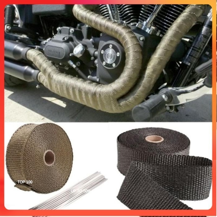 

Lakban Peredam Panas Knalpot Motor Exhaust Wrap 50mm 10m - Brown