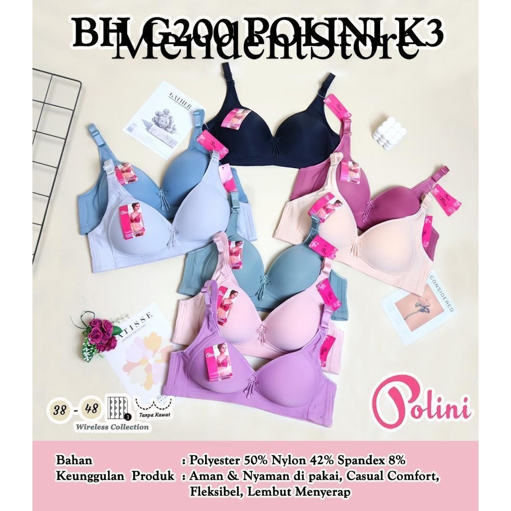 Polini Bra BH Cup Besar Tanpa Kawat Busa Tipis G200