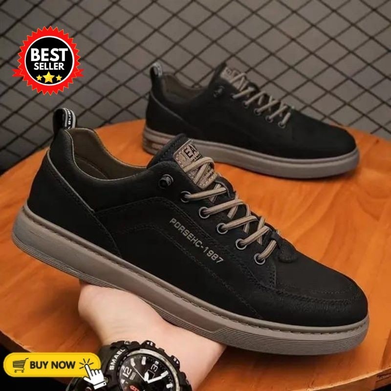 Leedoo Sepatu Pria Sneakers Casual Original Tali Hitam Formal Sepatu Sneakers Sekolah Full Black Kek