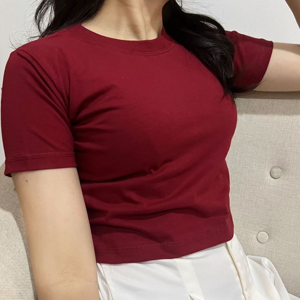 KAOS CROP TOP POLOS WANITA COTTON COMBED 24s TIDAK NERAWANG