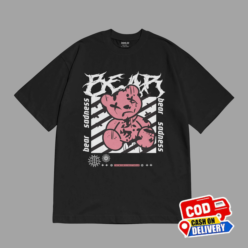 T-shirt | Teddy Bear | Bear Sadness | Hitam | Kaos Beruang | TBR32 Pria & Wanita