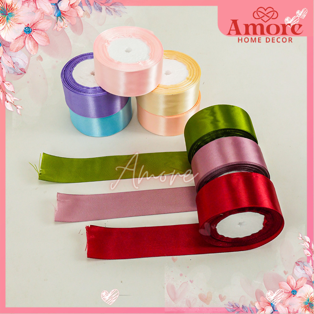 

AMORA - (1 ROLL 23 METER) Pita Bungkus Kado Pita Pesta - Pita Satin Polos Pita Glitter Aneka Warna Bahan Import - Pita Per Roll - Warna Mengkilat Pita Hias Bisa Untuk Aksesoris Dekorasi Pakaian