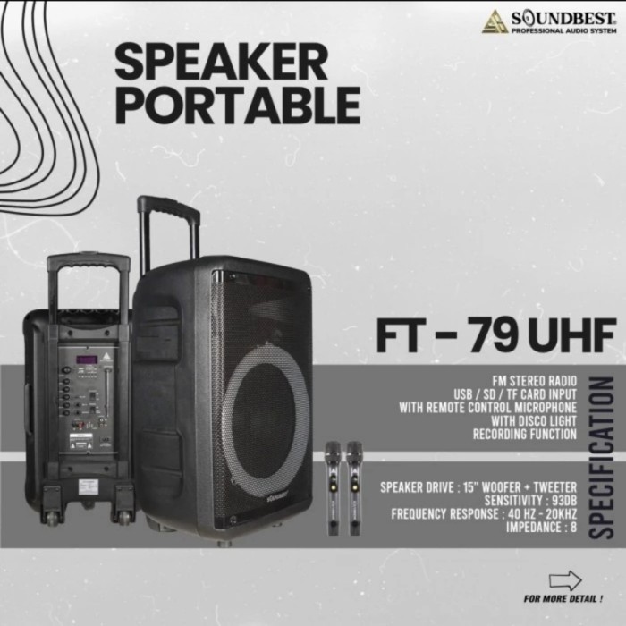 Speaker Portable KARAOKE SOUNDBEST FT 79 BLUETOOTH 12 INCH 2 MIC WIRELESS
