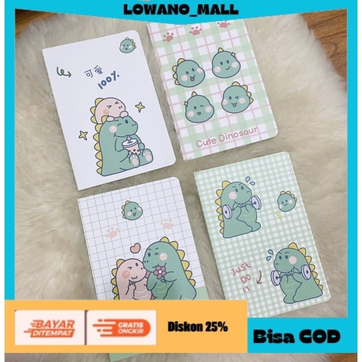 

[[BEST QUALITY]] TERLARIS Buku Tulis Korea A5 Notebook Catatan Round Cut Bergaris Cute DINO COD