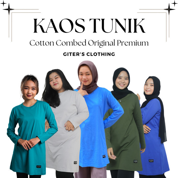 Tunik kaos muslimah jumbo kaos katun combed 24s   - Biru Elektrik, S