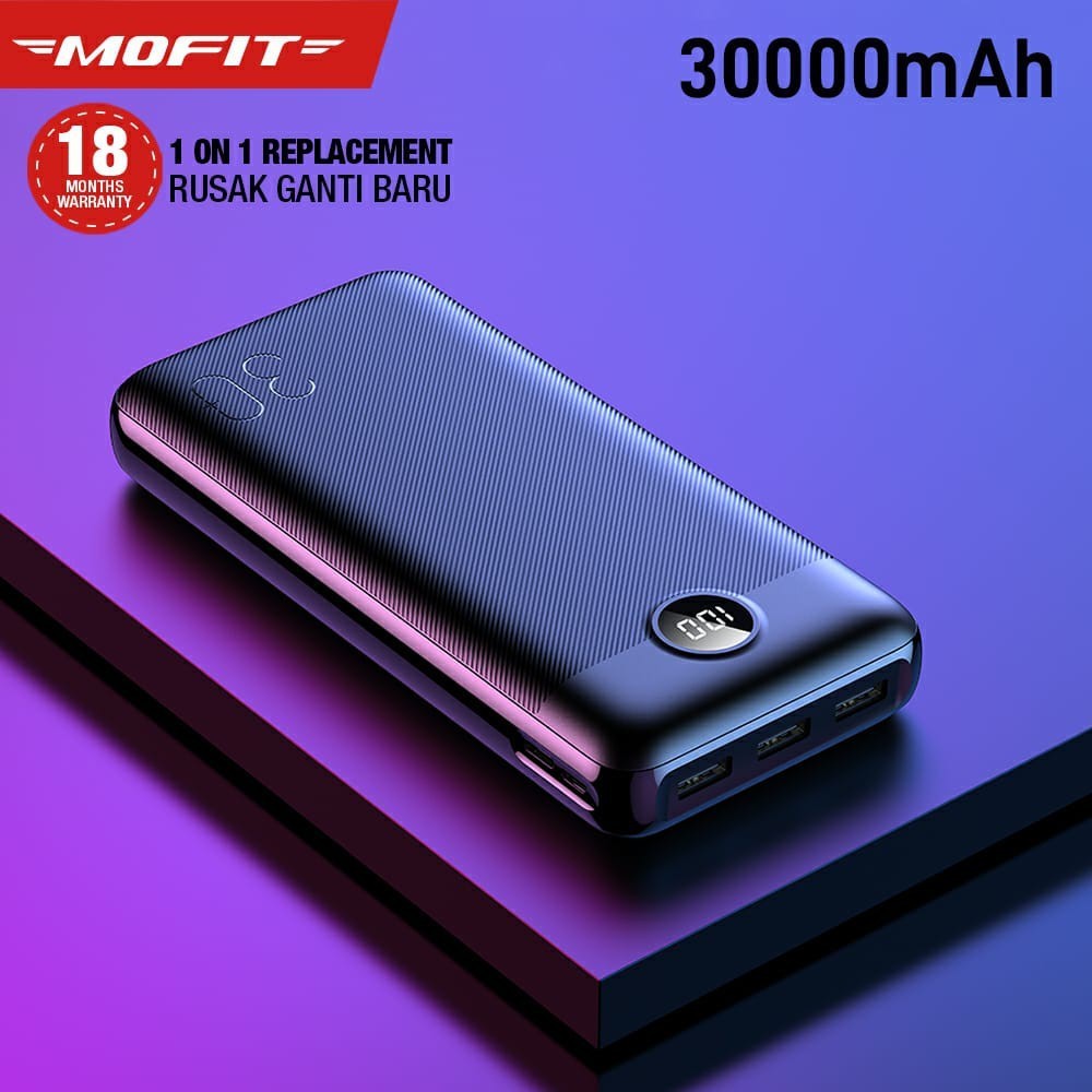 PRODUK TERBARU # Powerbank MOFIT M36 30000mAh + Fast Charge 2.4A Real Capacity - HITAM