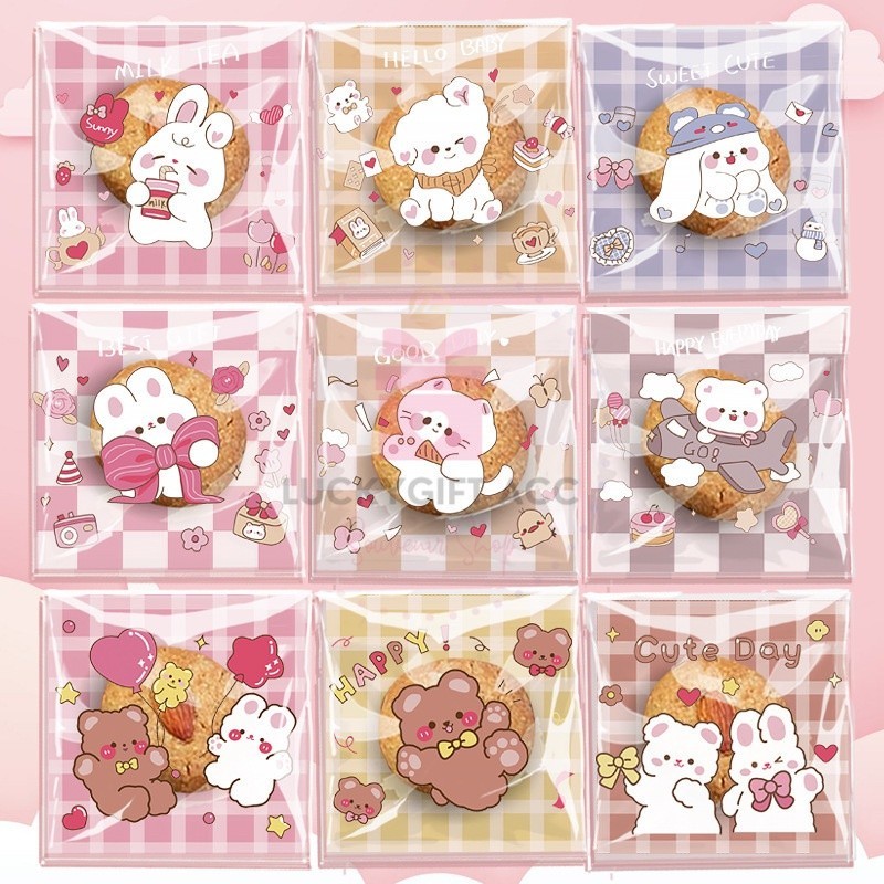 LUCKYBAKERY - PLASTIK COOKIES 10X10CM BUNNY LUCU / PLASTIK PAKING KUE MOTIF BUNNY