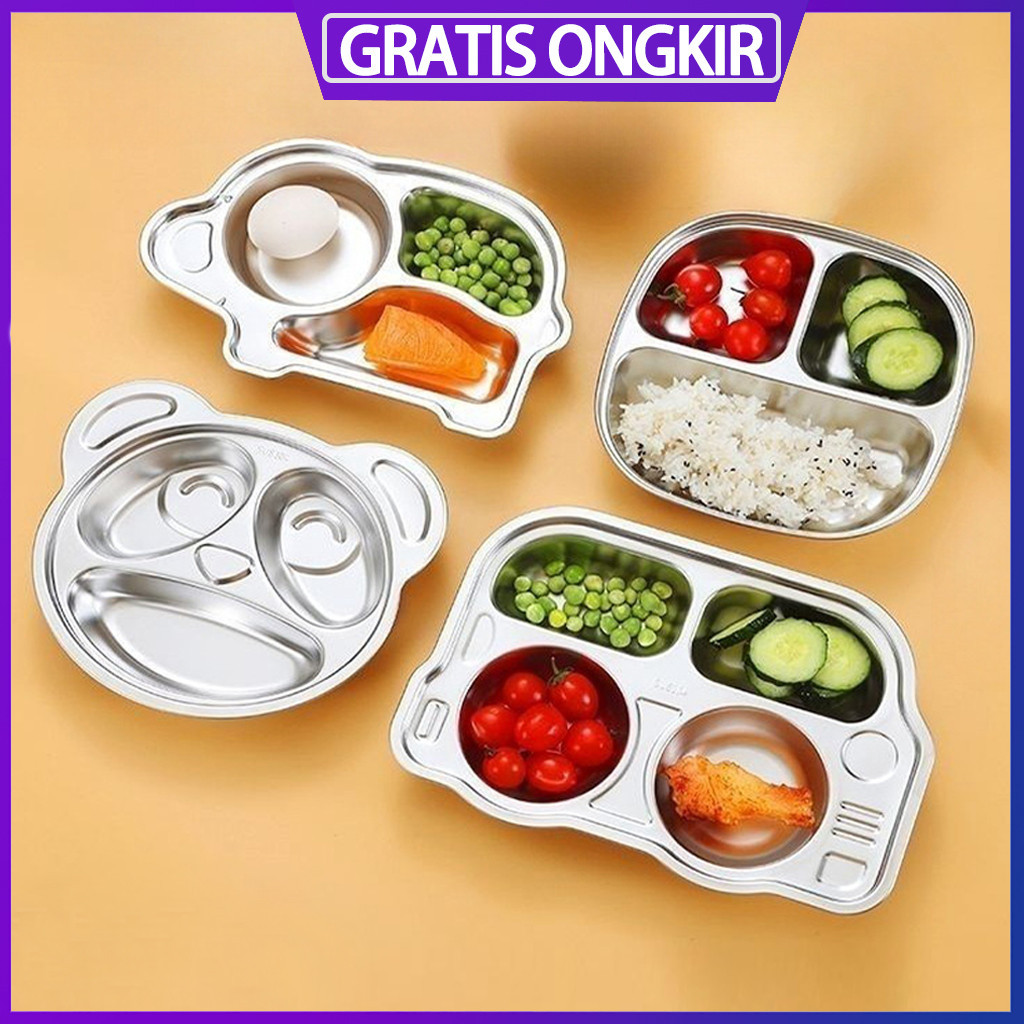 Piring Makan Stainless Anak SUS 304 / Piring Makan Sekat Anak SUS 304 Stainless / Piring Sekat Stain