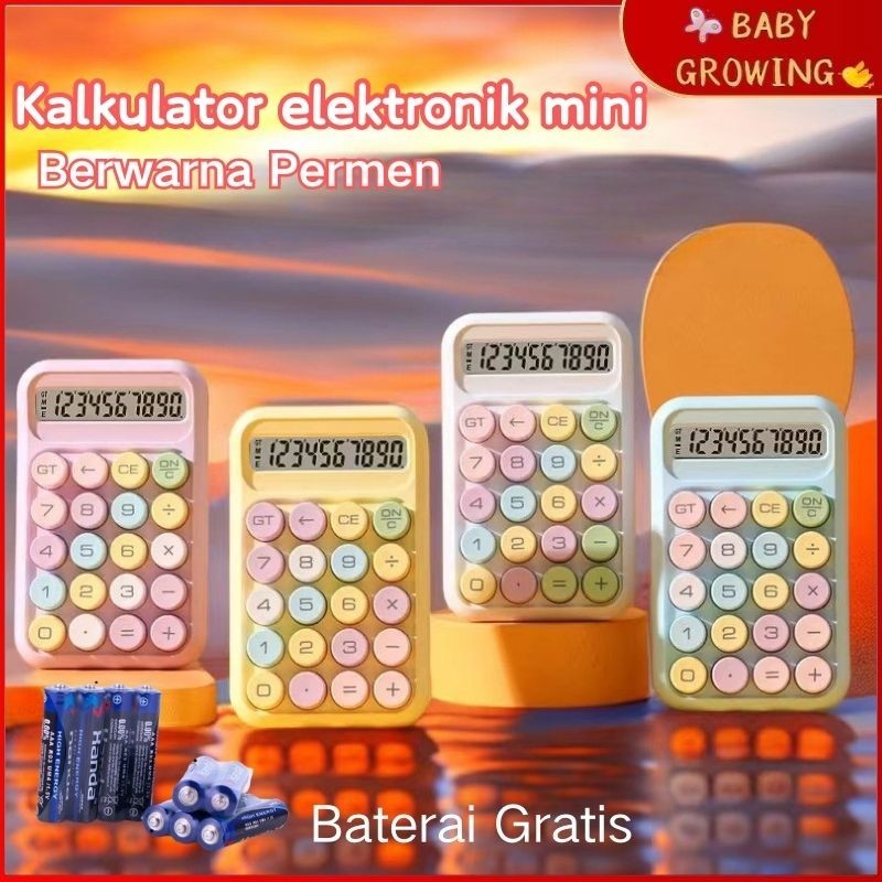 

Kalkulator elektronik mini berwarna permen / kalkulator tampilan 10 digit portabel keyboard mekanis / penghitungan akurat pematian otomatis kalkulator hemat energi