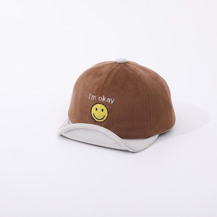 promo ✨ -topi bayi anak unisex usia 6-24 bulan motif smile emoji kekinian lucu - PUTIH-HITAM