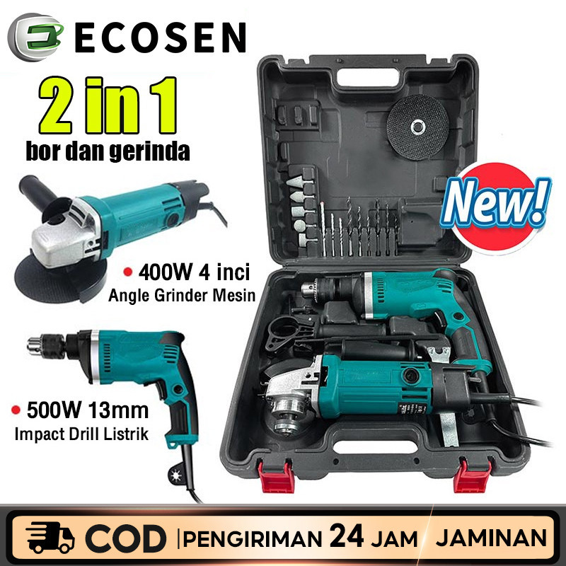 toolssxsosial.home ECOSEN13mm bor dan gerinda mesin bor listrik Gerinda dan bor dapat box paket lengkap gerinda