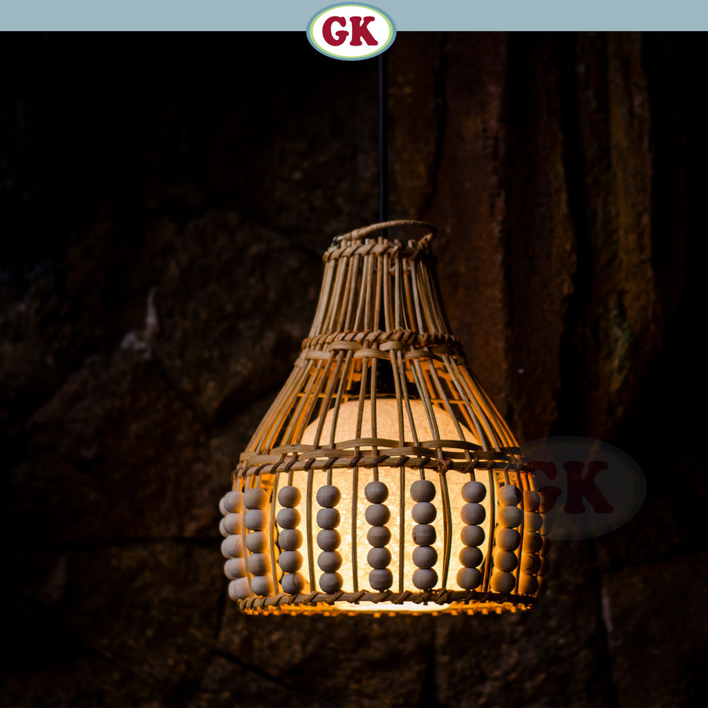 Lampu gantung rotan manik kayu  bds14