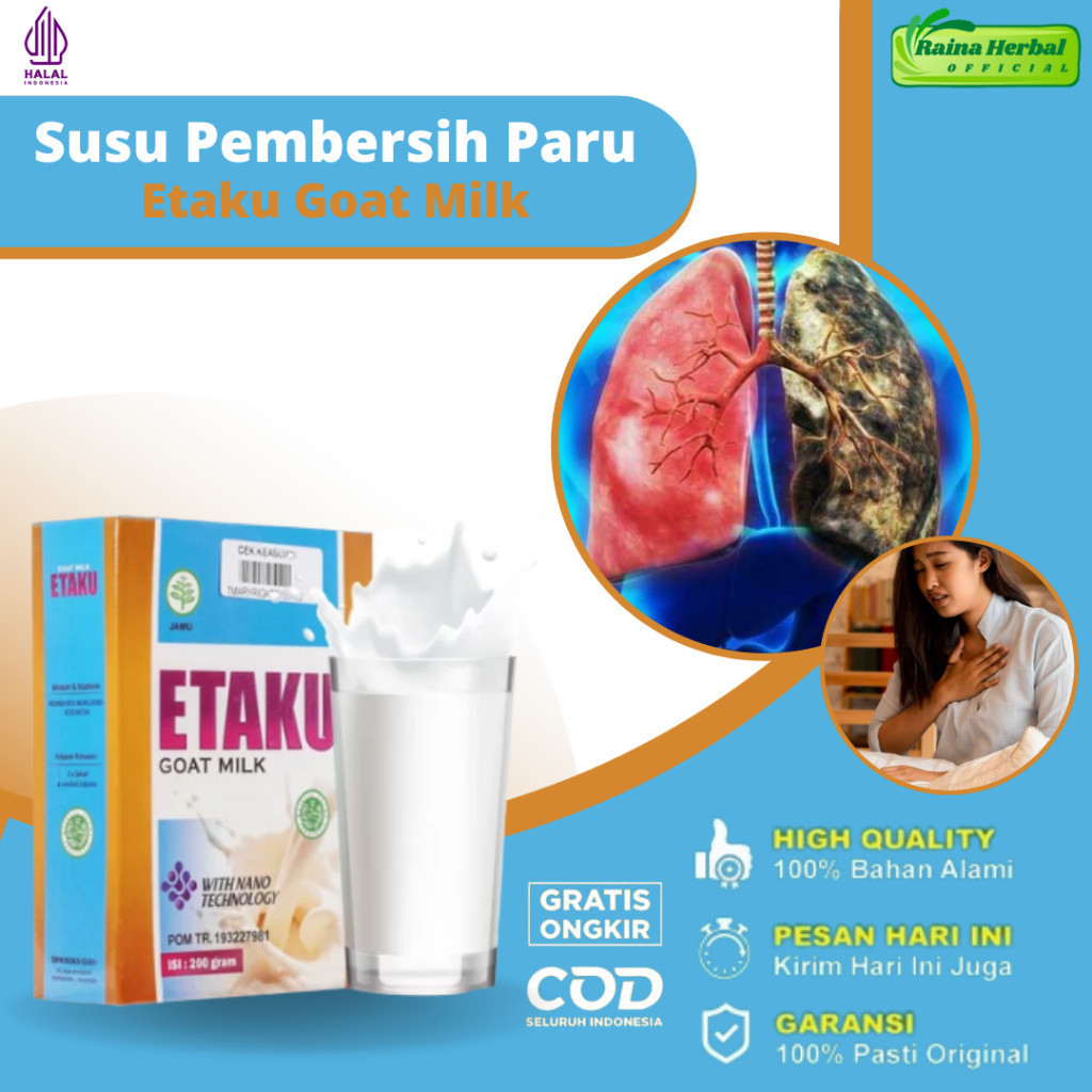 

Flashsale Etaku Disc 1 Box 45% Susu Pembersih Paru Paru Kotor Perokok Batuk Sesak Nafas Gurah Paru Paru Kotor Tbc Asma Bronkitis PNeumonia Berlendir Sakit Dada Gangguan Pernafasan Alami ETAKU GOAT MILK 100% Susu Kambing Etawa ASLI