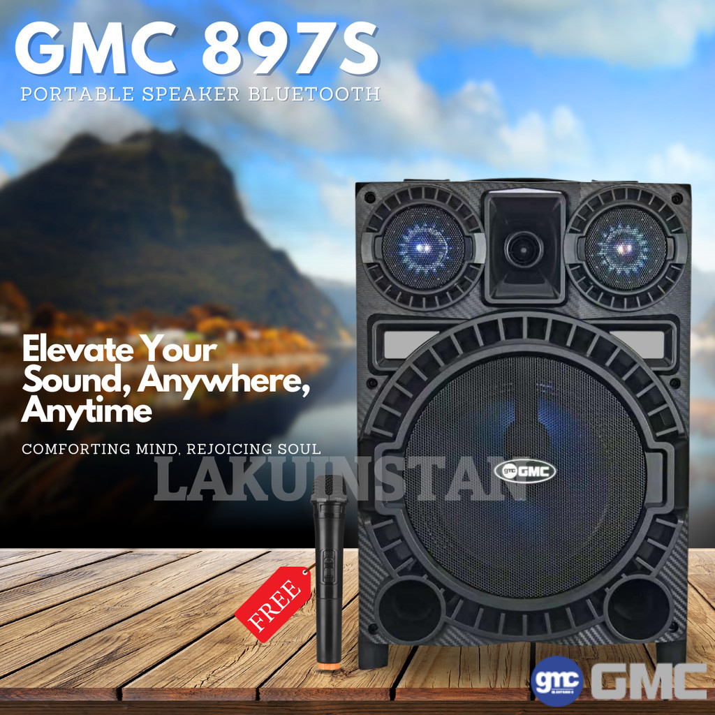 Speaker Aktif Portable GMC 8inch 897S / Speker Bluetooth Karaoke Free Mic