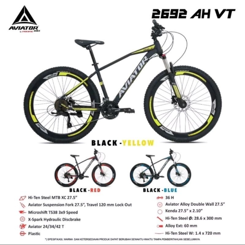 SEPEDA GUNUNG MTB 27.5 INCH AVIATOR AT 2692 AH HIDROLIK 27 SPEED FORKLOCK AVIATOR BY PACIFIC MURAH K