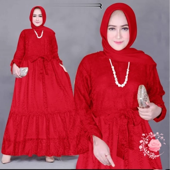 GAMIS L marissa merah cabe brukat tulang baju wanita murah mar gm - Fasn