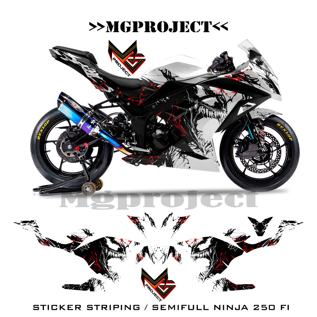 ninja fi 21, striping ninja fi 250, stiker ninja 250 fi se, motif venom grafis semifullbody, decal s
