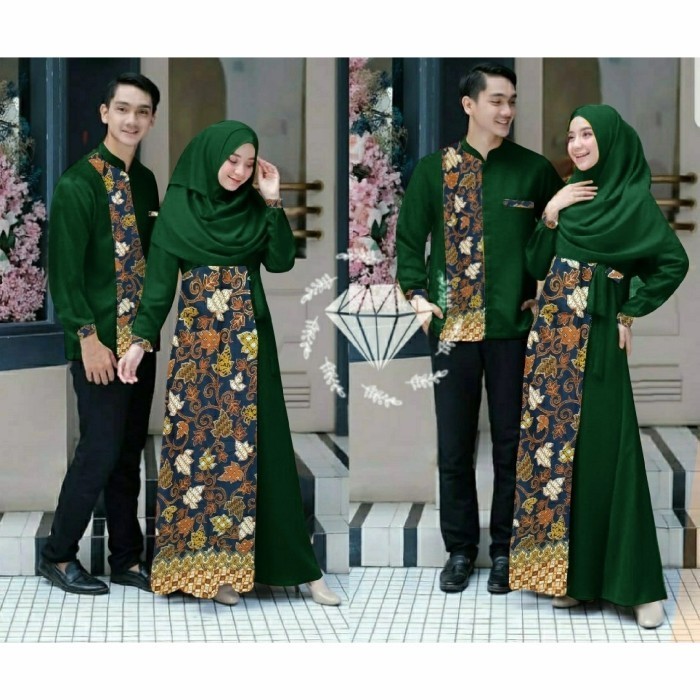 Couple sabita hijau botol set baju pasangan batik pesta murah sab at -Agr