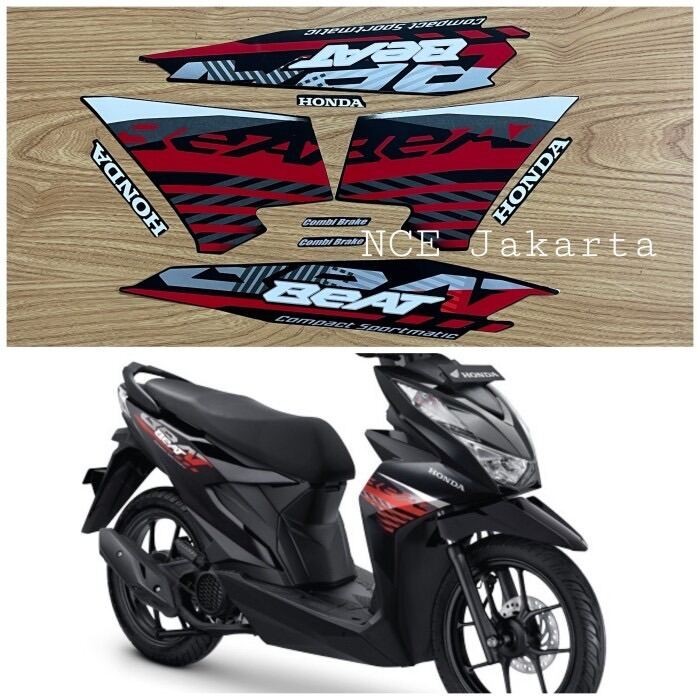 STIKER STRIPING MOTOR BEAT 2021 HITAM LIS MERAH