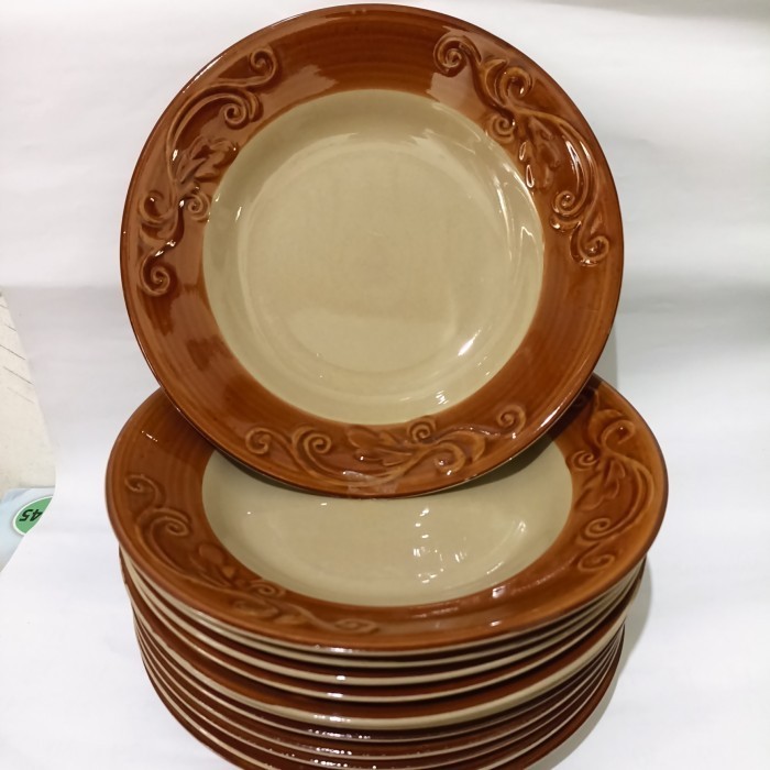 ✨LARIS✨ -PIRING MAKAN COKLAT MOTIF 1 LUSIN PIRING BELING PIRING KERAMIK